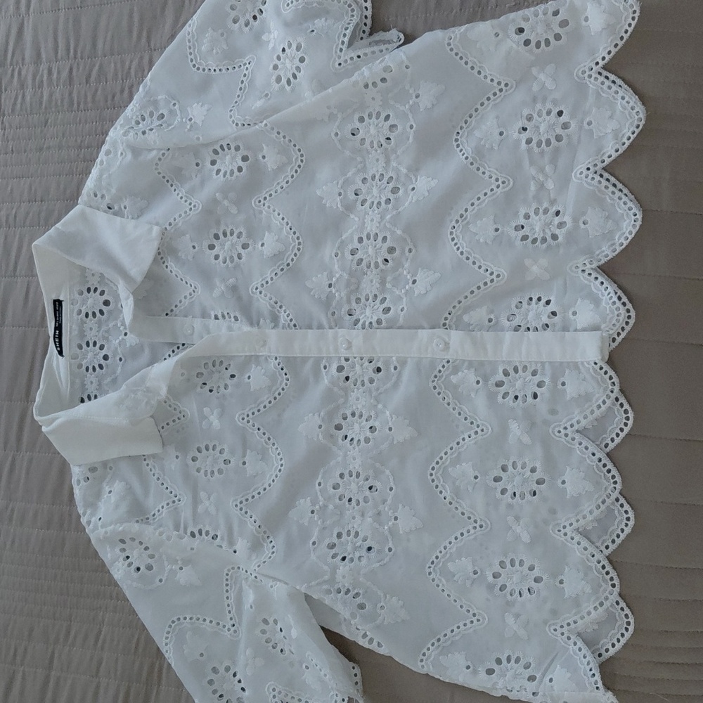 Shein Eyelet Embroidery Design White Cotton Top Sz L New - Picture 6 of 8